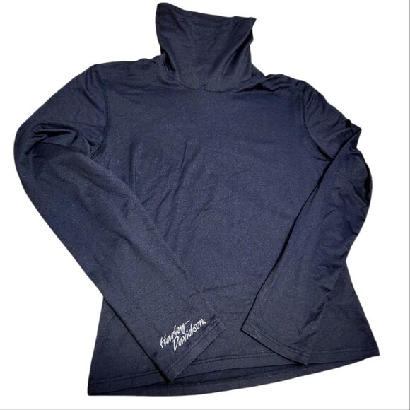 Harley Davidson Womens Turtleneck Top Long Sleeve Tactical‎ Nylon Black Logo M - Picture 1 of 11